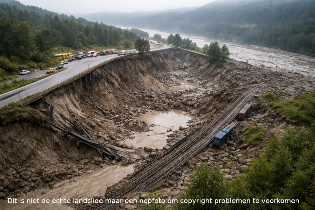 Een impressie van een aardverschuiving, gegenereerd door AI