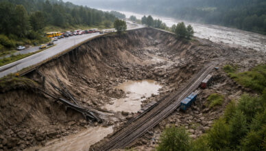 Een impressie van een aardverschuiving, gegenereerd door AI