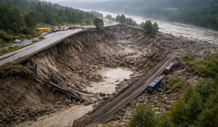 Een impressie van een aardverschuiving, gegenereerd door AI